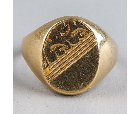A 9ct yellow gold signet ring, size W1/2, total gross weight approx 5.5g  Good condition, wear commensurate with age