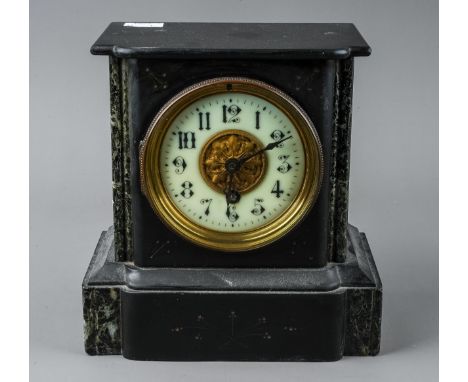 A Victorian small slate mantle clock, cream dial, 20cm high (1)  