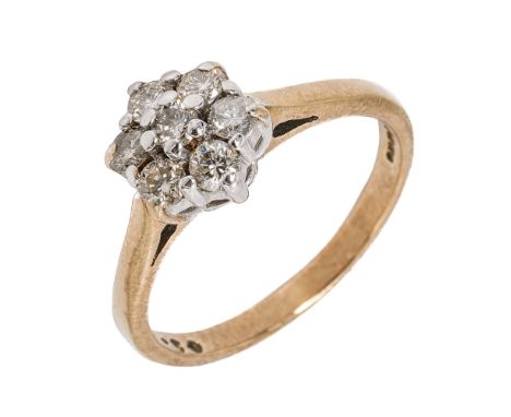 A 9ct yellow gold and diamond flower head ring, size N, total gross weight approx 2.7g  