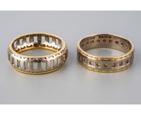 An 18ct yellow and white gold ring, set with white stones, size M1/2, total gross weight approx 4.2g; an unmarked yellow and 