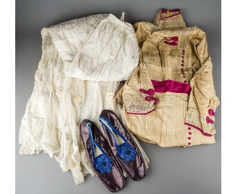 *** PLEASE NOTE REVISED DESCRIPTION: A late Victorian white cotton and lace A-line skirt, approx 120cm long together with a V