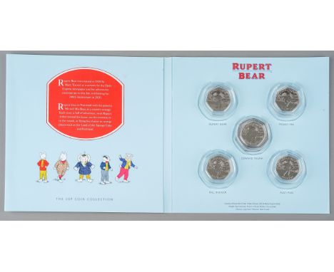 Rupert Bear: The 50p Coin Collection with five encapsulated coins, comprising 'Rupert bear', 'Podgy Pig', 'Edward Trunk', 'Bi