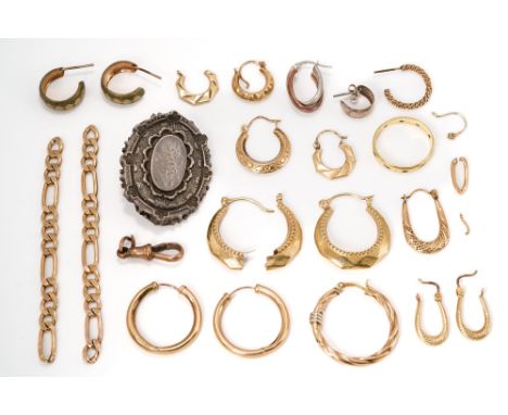 A collection of 9ct gold, including earrings, broken chain and earrings, total gross weight approx 8.4g; an 18ct gold ring (a