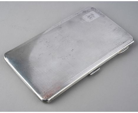 A George V silver cigarette case, engine turned engraved with initials, hallmarked by W Neale Ltd, Birmingham, 1935, approx 6