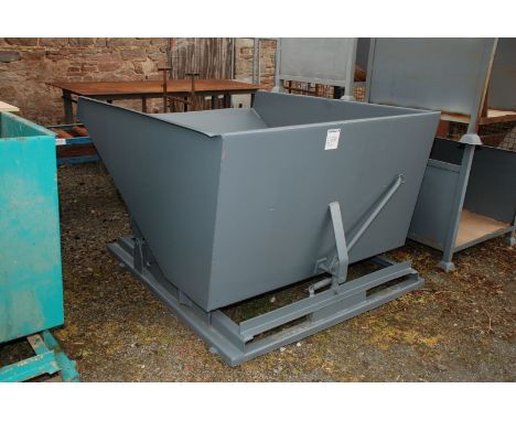 A grey painted fork-lift portable Tipping Skip.