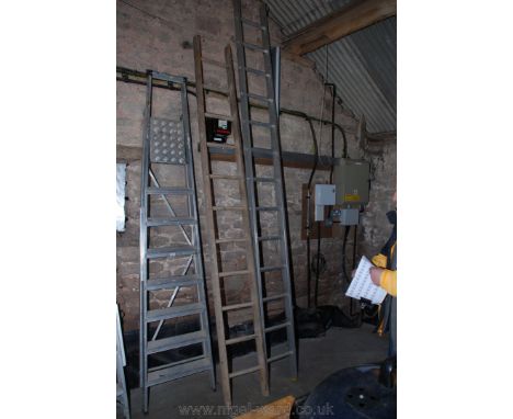 An aluminium Ladder (13 rungs) and a wooden Ladder (11 rungs).