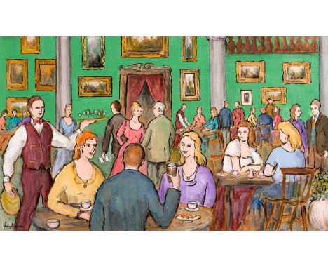 Gladys MacCabe ROI FRSA MA HRUA (1918-2018) The Green Room, Shelbourne Hoteloil on boardsigned lower left and titled on rever