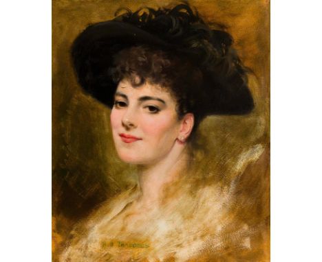 Henry Jones Thaddeus (1860-1929) RHA Portrait of a Young Lady in a Black Feathered Hatoil on boardsigned lower left 52 x 43½c