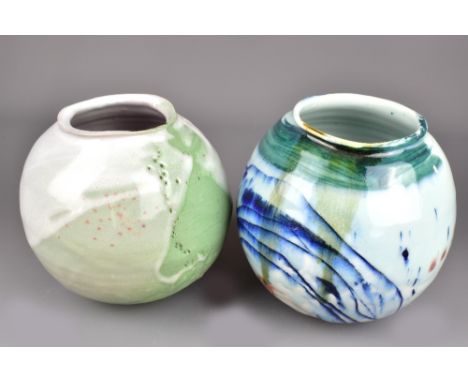 ADAM FREW (born 1981); two globular porcelain vases covered in polychrome decoration, tallest 17.5cm (2). (D)Provenance: Purc