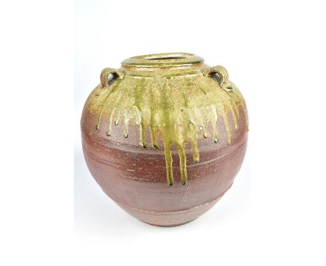 WILLIAM WRIGHT; a large lugged wood fired stoneware jar, height 35.5cm.Provenance: Exhibited at 'Beyond the Brickyard', Archi