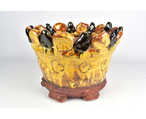 JEAN-NICOLAS GERARD (born 1954); a large whimsical slipware planter with sgraffito decoration, incised signature, diameter 34