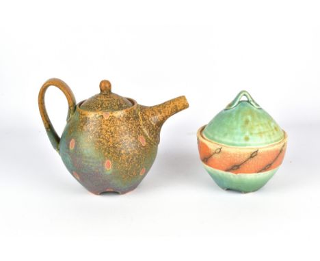 KARL BORGESON; a stoneware teapot and bowl and cover, impressed KB mark to bowl, tallest 16.5cm (2).Provenance: Purchased fro