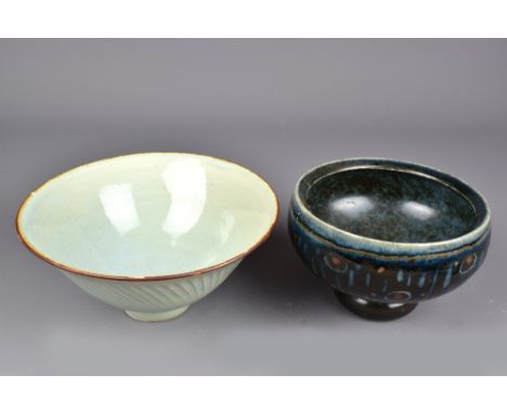 MARGARET FRITH (born 1943) for Brookhouse Pottery; a fluted porcelain bowl and a stoneware bowl by David Frith, impressed MF,