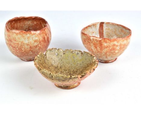 CHAD STEVE; a group of three small wood fired stoneware bowls with shino glaze, largest diameter 10.5cm (3).Additional Inform