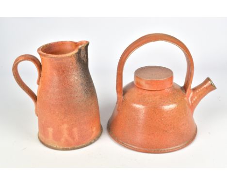 RICHARD MILLER (born 1981); a wood fired teapot and jug, impressed RM and HP marks, tallest 19.5cm (2). (D)Provenance: Purcha