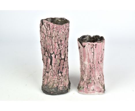 EDDIE CURTIS (born 1953); a stoneware vase covered in peeling pink glaze and a smaller example, impressed EC marks, tallest 2