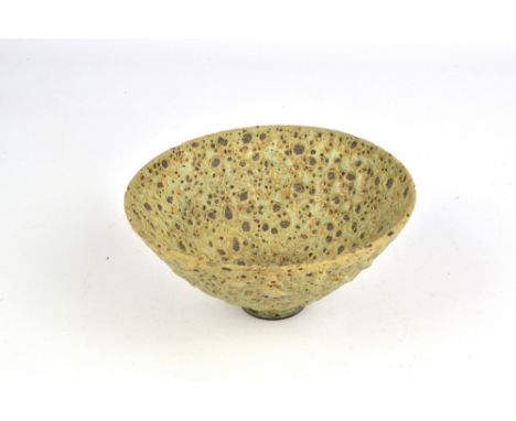 LUCIE RIE (1902-1995); a conical stoneware bowl covered in turquoise eruptive glaze, impressed LR mark, made circa 1970, diam