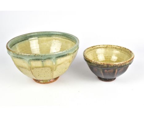 RICHARD BATTERHAM (born 1936); a cut sided stoneware bowl and a smaller example, largest diameter 22cm (2). (D)Provenance: Pu