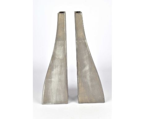 BROOKS OLIVER; a pair of rectangular tapered earthenware vases washed in metallic glaze, height 28cm (2). Provenance: Purchas