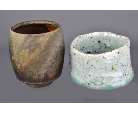 CARSON CULP; a wood fired stoneware yunomi and a chawan made at the Leach Pottery, incised and impressed marks, tallest 9.5cm