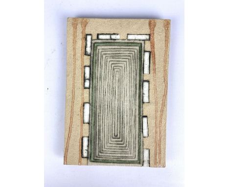 CLARE CROUCHMAN (born 1963); a stoneware tile depicting a door, mounted on board, painted signature, 26.5 x 18.5cm. (D)Additi