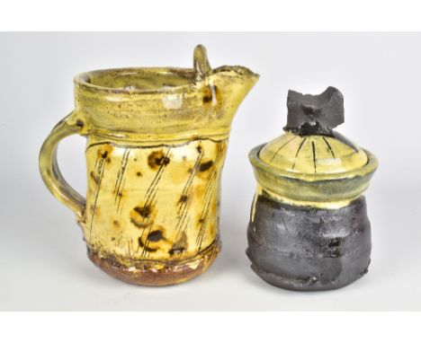 JEAN-NICOLAS GERARD (born 1954); a slipware pitcher and jar and cover with sgraffito and finger spot decoration, incised sign