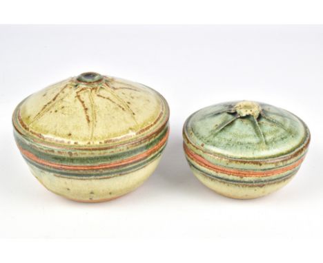 RICHARD BATTERHAM (born 1936); a stoneware box and cover and a smaller example, largest diameter 12cm (2). (D)Provenance: Pur