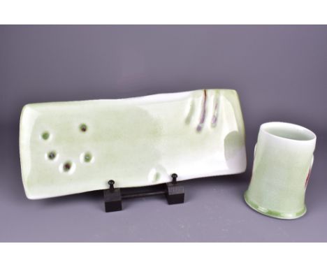 ANTJE ERNESTUS (born 1958); a porcelain vase and a rectangular platter, impressed AE marks, vase height 16cm, platter 43.5 x 