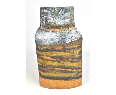 ROBIN WELCH (1936-2019); an oval stoneware bottle form, impressed RW mark, height 32cm. (D)Provenance: Purchased from Sladers