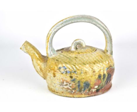 CAROL & RICHARD SELFRIDGE; a wood fired stoneware 'skoke grizzly bale' teapot, height 17cm.The Selfridges are based in Edmont
