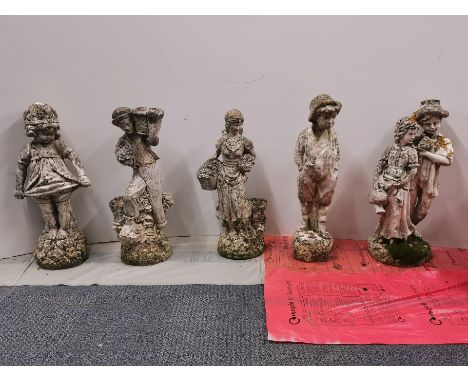 A group of five vintage concrete garden figures, H. 58cm.
