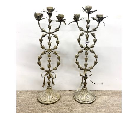 A pair of interesting vintage metal candelabra, H. 66cm.