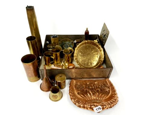 A quantity of good brass and copperware, including trench art.