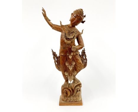 A vintage Siamese carved hardwood figure of a dancer, H. 64cm.