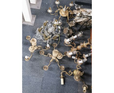 A group of seven mixed chandelier light fittings.