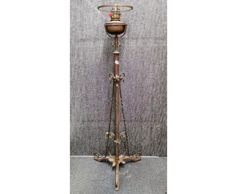 An Art Nouveau copperised brass oil lamp stand, H. 142cm.