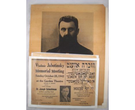 Judaica. Theodor Hertzl. A poster circa 1949, a 1949 newspaper dated 4th. May celebrating the first year in Israel, and a 194