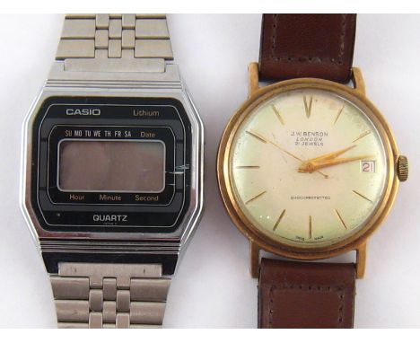 A Benson 9 carat gold wristwatch with sweep second hand and date aperture, together with a Casio quartz stainless steel watch