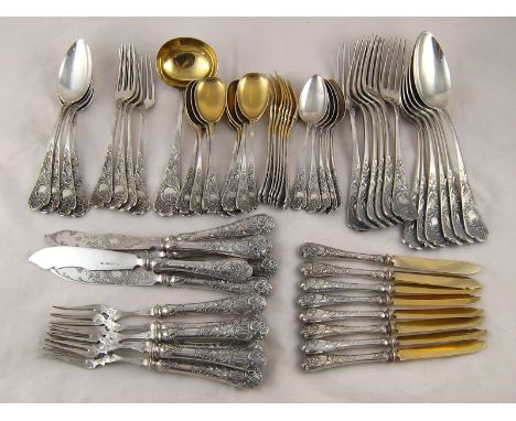 A part canteen of German 800 assay private die monogrammed silver comprising six each tablespoons (one without monogram), and