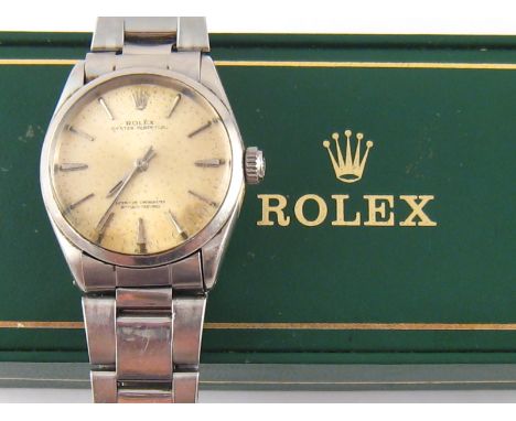 Rolex . A gent's stainless steel Rolex Oyster Perpetual wristwatch, case approx. 34mm wide, in vintage Rolex box lacking inne