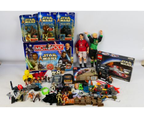 Hasbro - Star Wars - Corinthian - A collection of Star Wars items including a Monopoly game, 3 x carded figures, 2 x Lego set