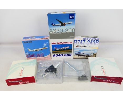 Dragon Wings - 6 x boxed aircraft models in 1:400 scale including Airbus A340-300 in Air Mauritius livery, 747-243B Alitalia 