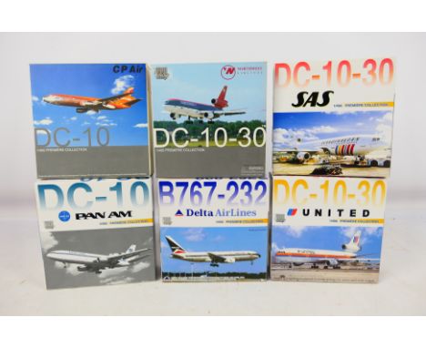 Dragon Wings - 6 x Premiere Collection aircraft in 1:400 scale including a DC-10 in Pan Am livery, a DC10-30 in Scandinavian 