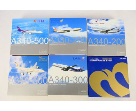 Dragon Wings - 6 x boxed aircraft models in 1:400 scale including A330-200 in Gulf Air livery, A340-200 in Qatar Airways live