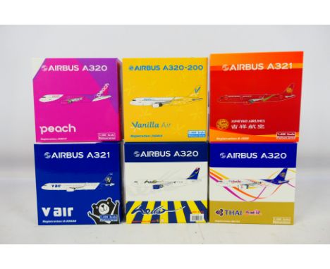 Phoenix - 6 x boxed Airbus models in 1:400 scale including A321 in Juneyao Airlines livery, A320-200 in Vanilla Air livery, A