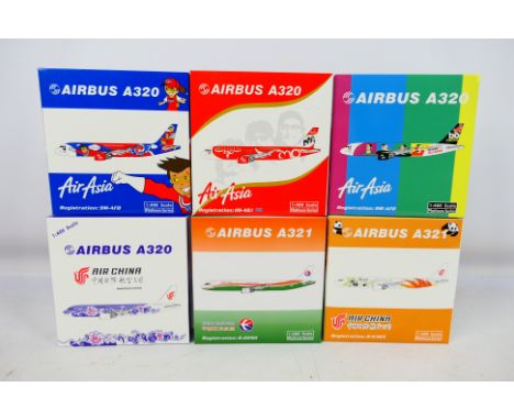 Phoenix - 6 x boxed limited edition Platinum Series Airbus aircraft models in 1:400 scale including A320 in Air Asia livery, 