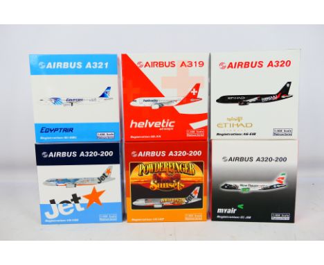 Phoenix - 6 x boxed limited edition Platinum Series Airbus aircraft models in 1:400 scale including A319 in Helvetica livery,