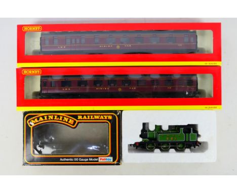 Hornby - Mainline - 3 x boxed OO gauge items, a Class J72 Jinty tank engine in LNER livery # 37054 and 2 x LMS 68ft Dining Ca