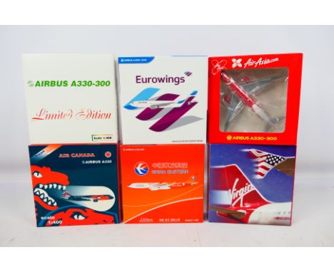 Dream Jets - JC Wings - 6 x boxed aircraft models in 1:400 scale including A330-200 in Eurowings livery, A330-300 in Cathay P