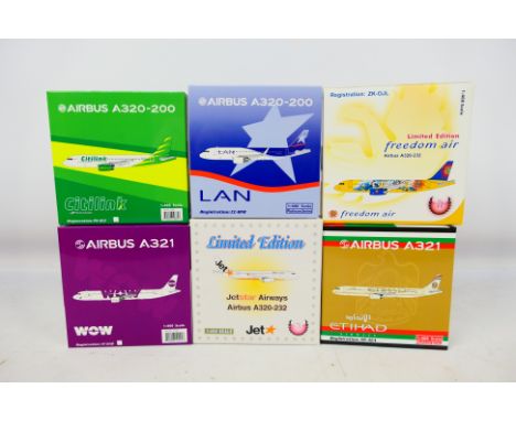 Phoenix - 6 x boxed limited edition Airbus aircraft in 1:400 scale including A320-232 in Freedom Air livery, A320-200 in Citi